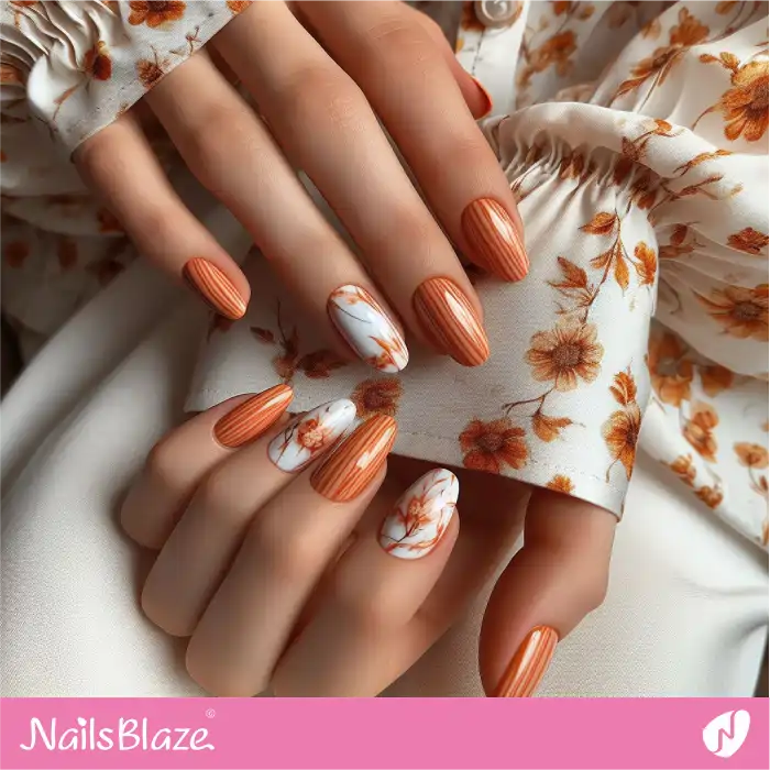 Striped and Marble Orange Nails | Marble Nails - NB4717