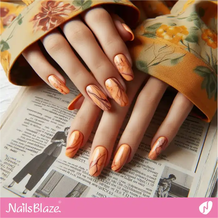 Marble Orange Nails for Fall | Marble Nails - NB4718