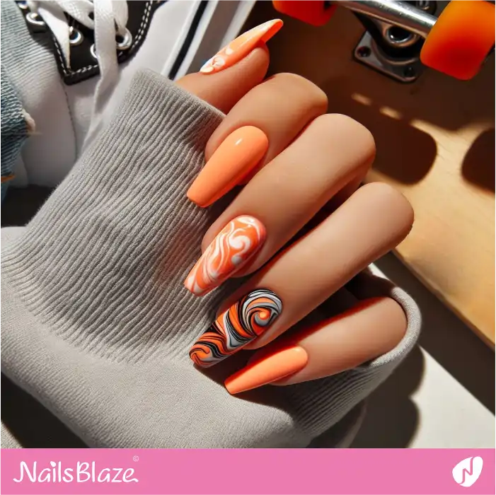 Neon Orange Marble Nails for Summer | Marble Nails - NB4721