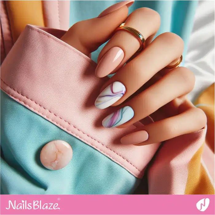 Pink Pastel Nails Marble Design | Marble Nails - NB4728