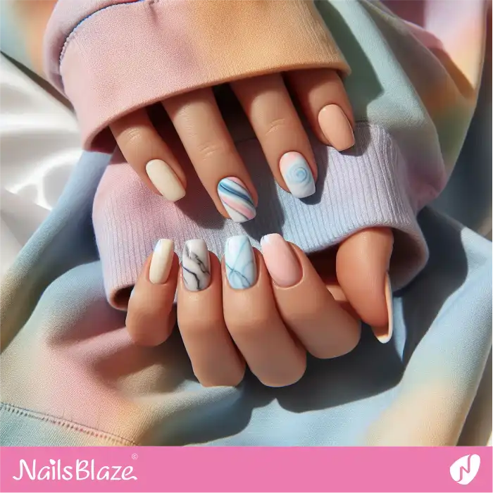 Short Pastel Marble Nails | Marble Nails - NB4730