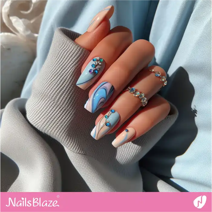 Embellished Pastel Marble Nails | Marble Nails - NB4732