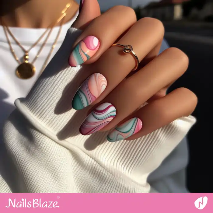 Colorful Pastel Nails with Marble Design | Marble Nails - NB4734