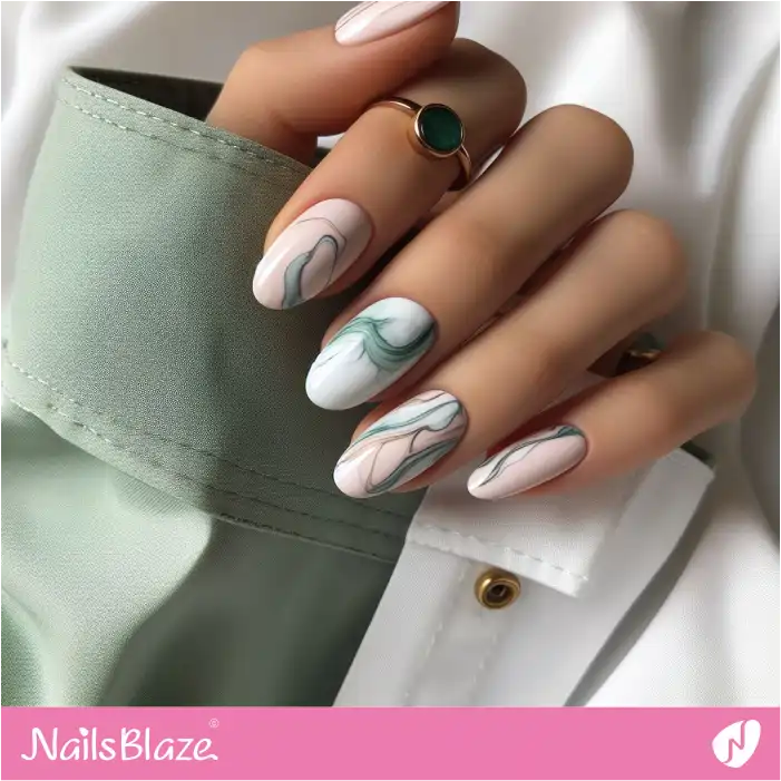 Pink and Green Pastel Nails with Marble Design | Marble Nails - NB4738