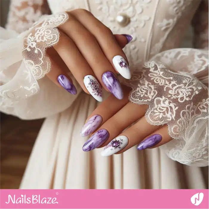 Purple Marble Nails Rhinestone Design | Marble Nails - NB4660