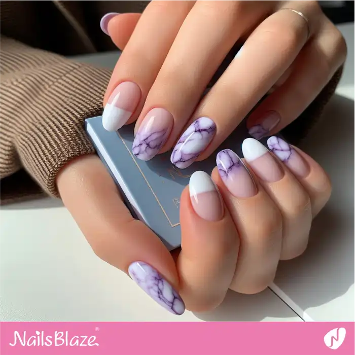 French Manicure with Purple Marble for Office | Marble Nails - NB4666