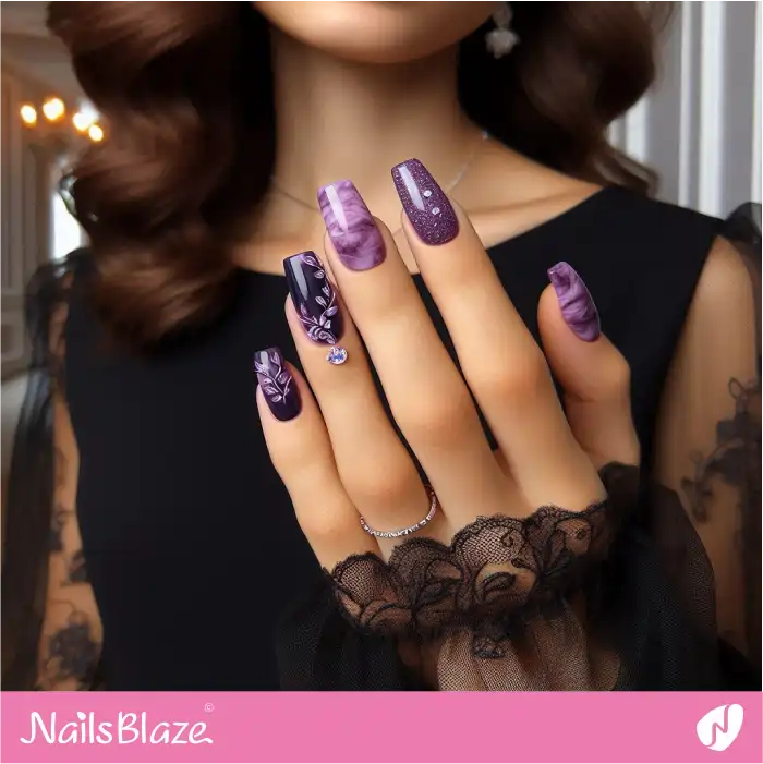 Classy Nails with Purple Marble Design | Marble Nails - NB4670