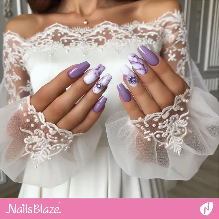 Long Purple Nails with Marble Design | Marble Nails - NB4663