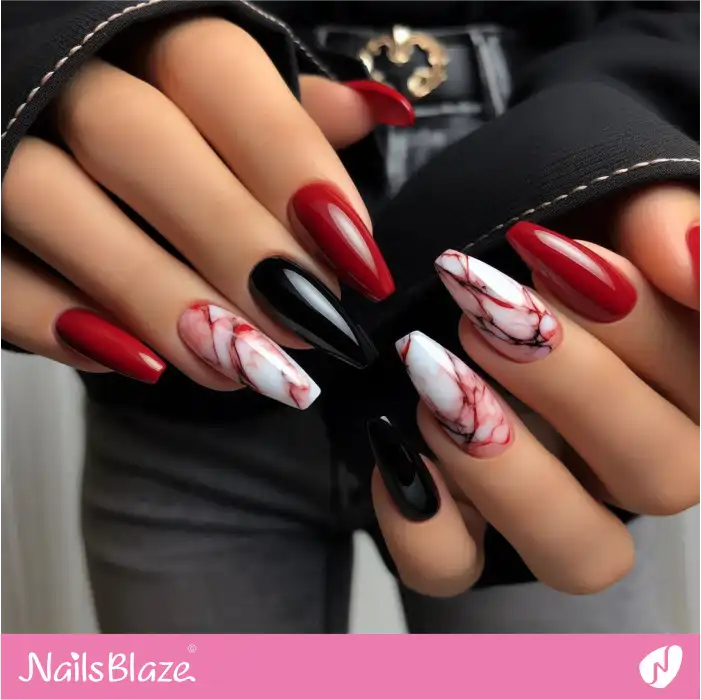 Red Nails with Marble Design | Marble Nails - NB4672