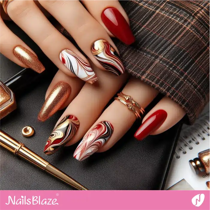 Elegant Red Marble Nails Design | Marble Nails - NB4676