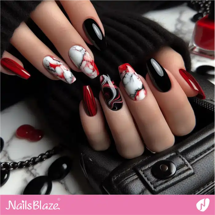 Nails with Red and white Marble Design | Marble Nails - NB4677