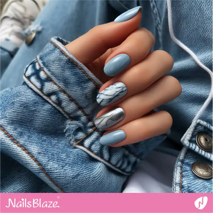 Blue and Silver Marble Nails Design | Marble Nails - NB4741