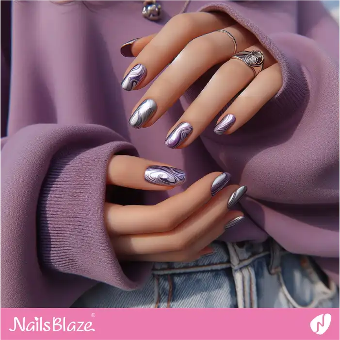 Marble Design for Purple and Silver Nails | Marble Nails - NB4742