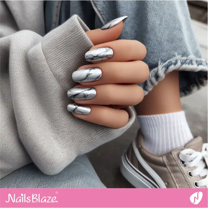 Nails with Silver Marble Design | Marble Nails - NB4743