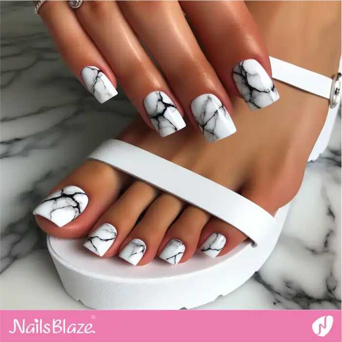 White Marble Finger & Toe Nail Matching Set | Marble Nails - NB4762