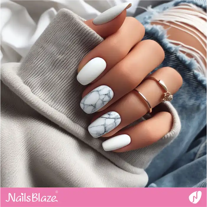 White Nails with Marble Accent | Marble Nails - NB4683