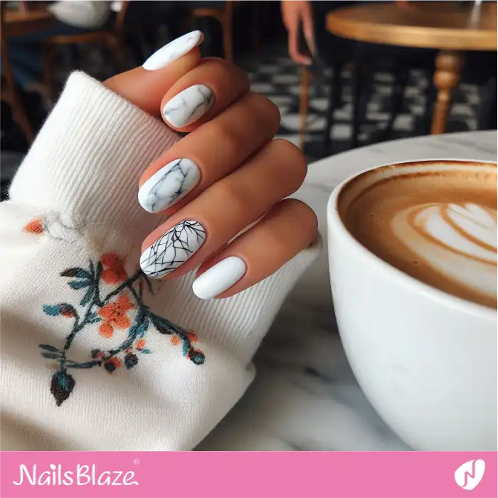 Short White Nails with Marble Pattern | Marble Nails - NB4684