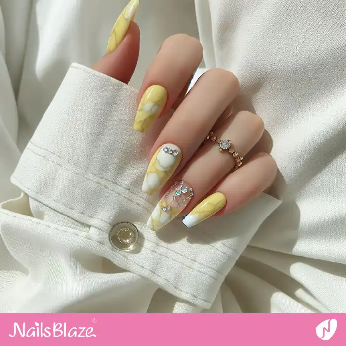 Embellished Yellow Marble Nails | Marble Nails - NB4746