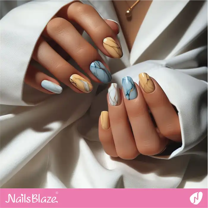 Marble Design for Yellow and Blue Nails | Marble Nails - NB4749