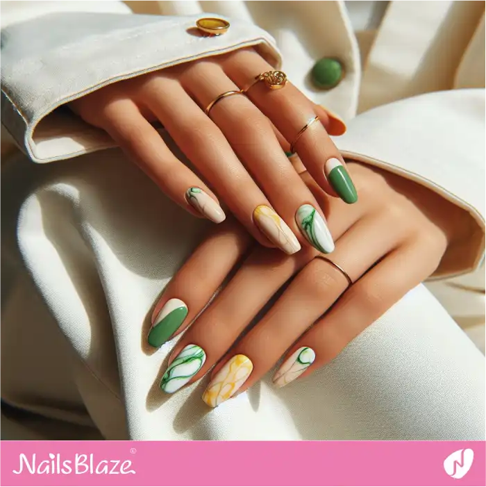 Green and Yellow Marble Nails Design | Marble Nails - NB4753