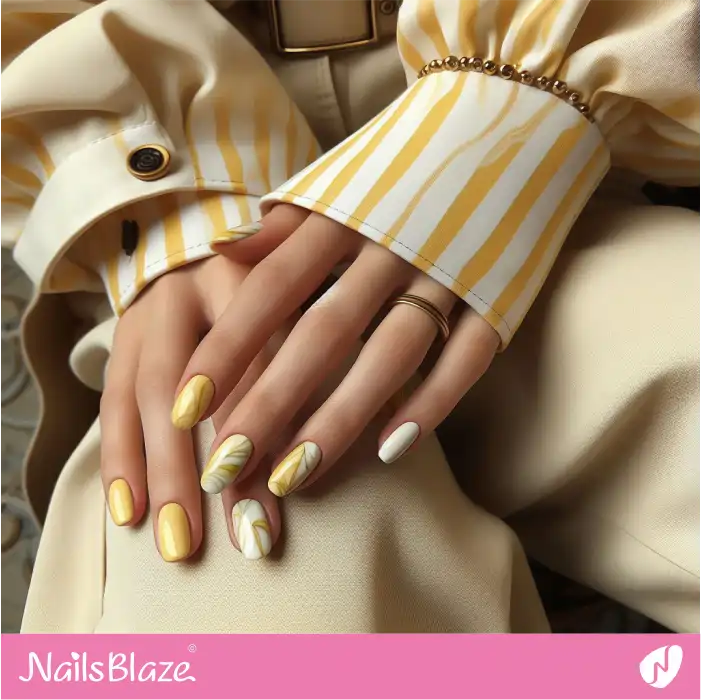 Short Yellow Marble Nails | Marble Nails - NB4754