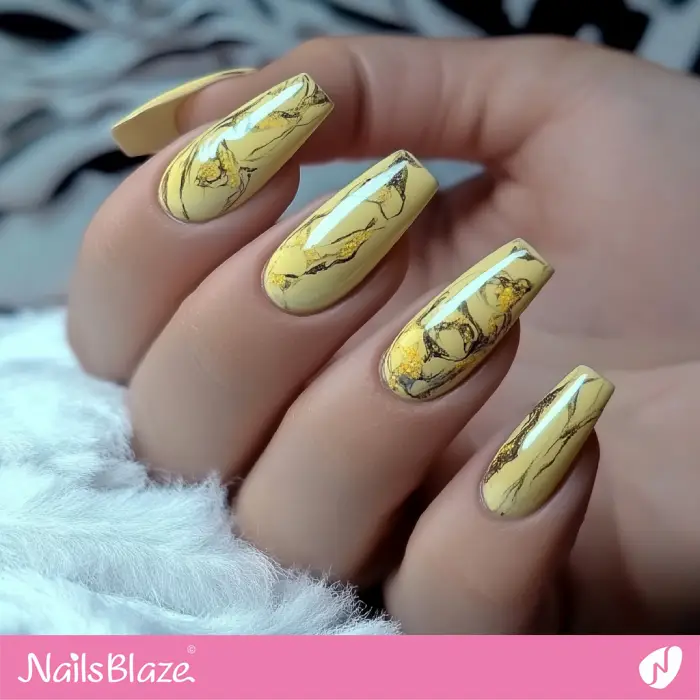 Yellow Marble Design for Nails | Yellow Marble Nails - NB6577