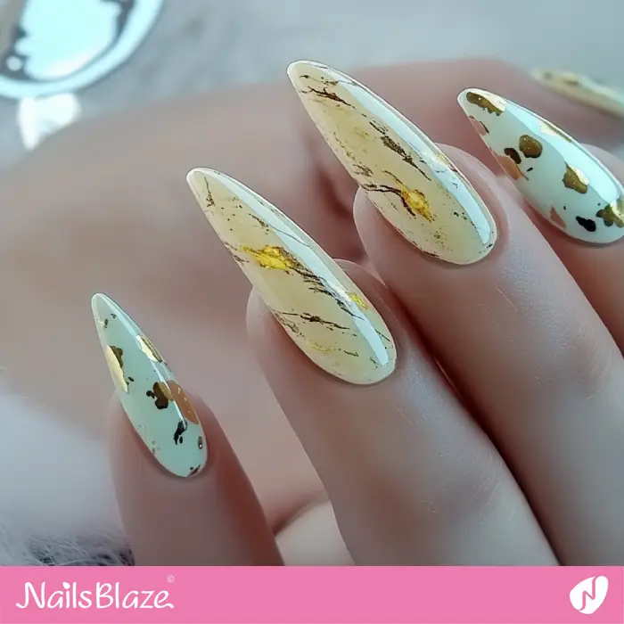 Yellow Marble Nails with Foil Details | Yellow Marble Nails - NB6578