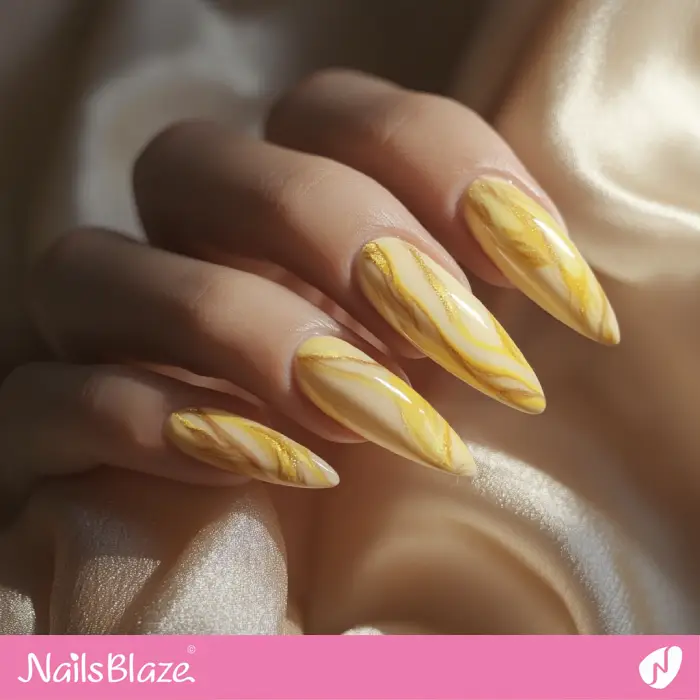 X-Long Yellow Marble Nails Design | Yellow Marble Nails - NB6579