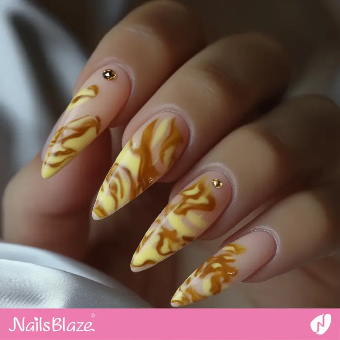 Yellow and Brown Marble Nails | Yellow Marble Nails - NB6580