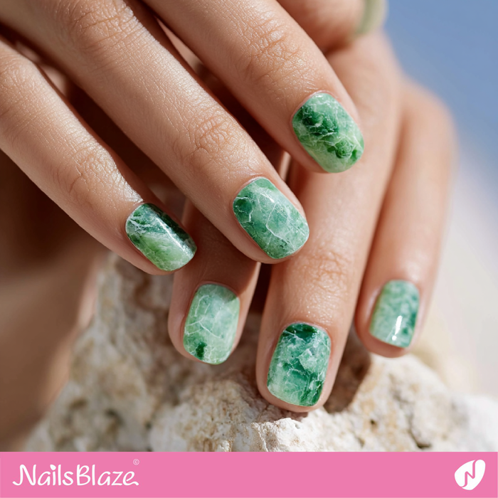 Short Evergreen Marble Nail Design | Short Marble Nails- NB8318