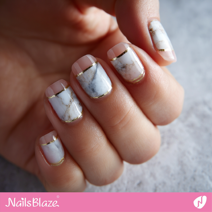 Marble Nails Negative Space Design | Short Marble Nails- NB8323
