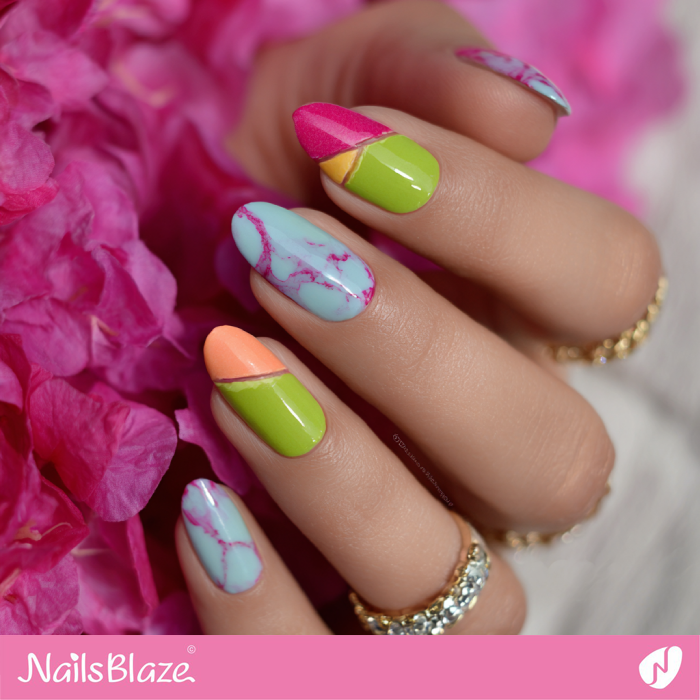 Marble and Color Blocking Nail Design | Summer Marble Nails- NB8325