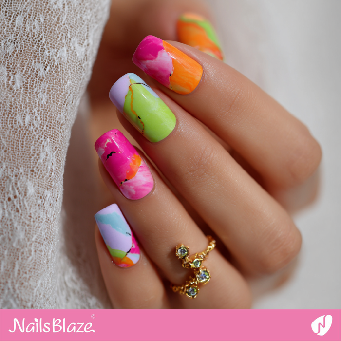 Marble Colorful Nails for Summer Party | Summer Marble Nails- NB8337