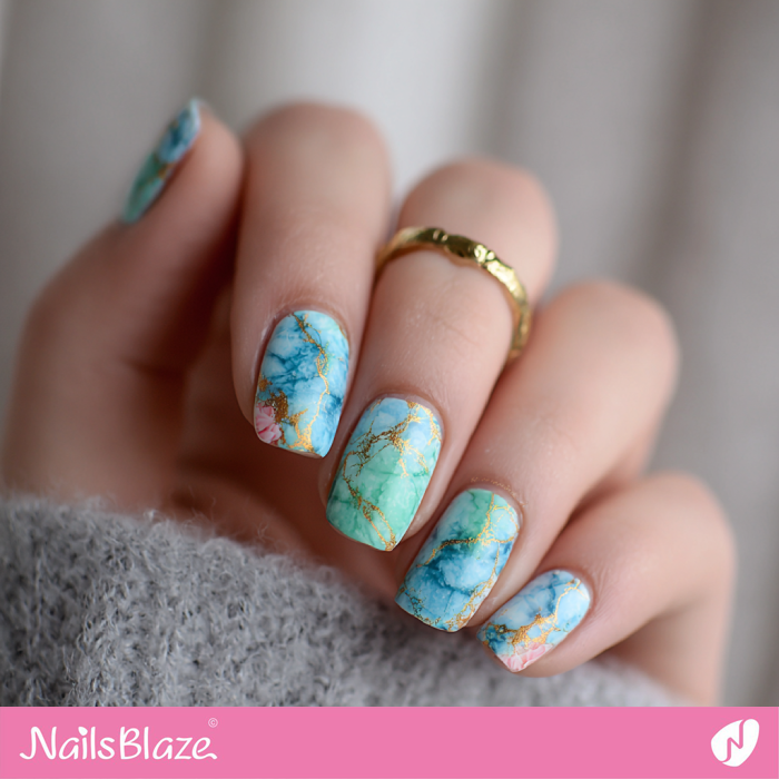 Blue and Green Marble Nails for Summer | Summer Marble Nails- NB8326