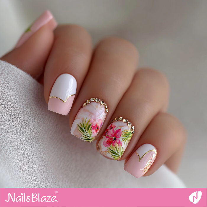 Chic Short Nails with Marble Accents | Summer Marble Nails- NB8329
