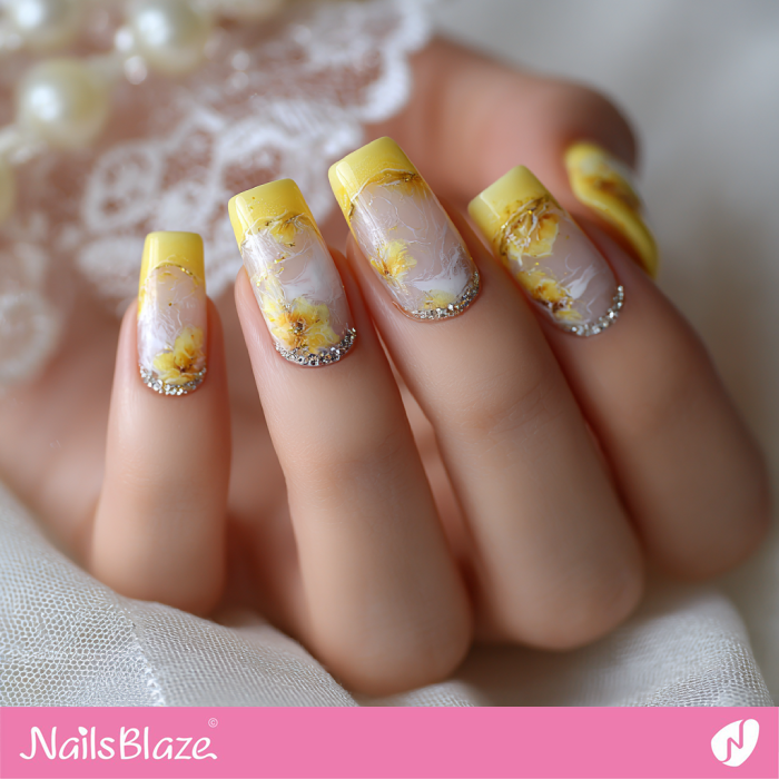 Sunflower Inspired Marble Nails | Summer Marble Nails- NB8332
