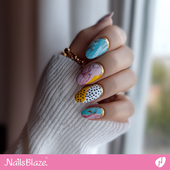 Elegant Marble Nails with Gold Cuff | Summer Marble Nails- NB8333