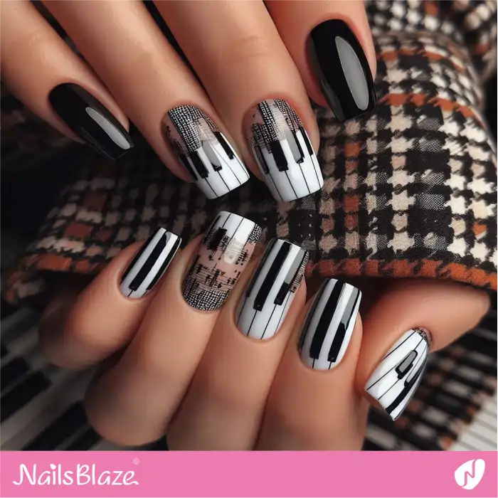 Piano Nails Design for Music Festival | Music Nails - NB4913