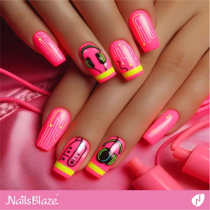 Nails Design with Headphones for Music | Music Nails - NB4904