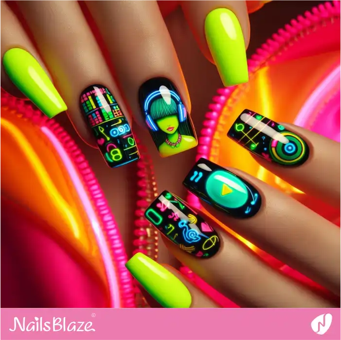 Disco Music Neon Nails | Music Nails - NB4906