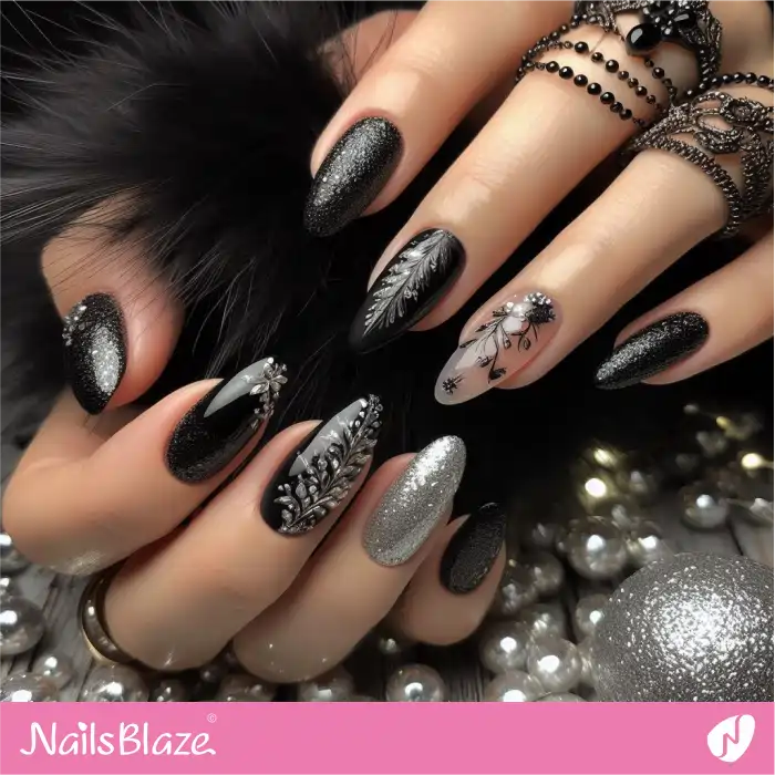 Luxury Black and Silver Nails for New Year | 2024 Nails - NB3699
