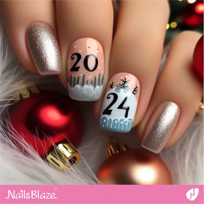 Cute 2024 Short Nails with Glitter Design for New Year | 2024 Nails - NB3746