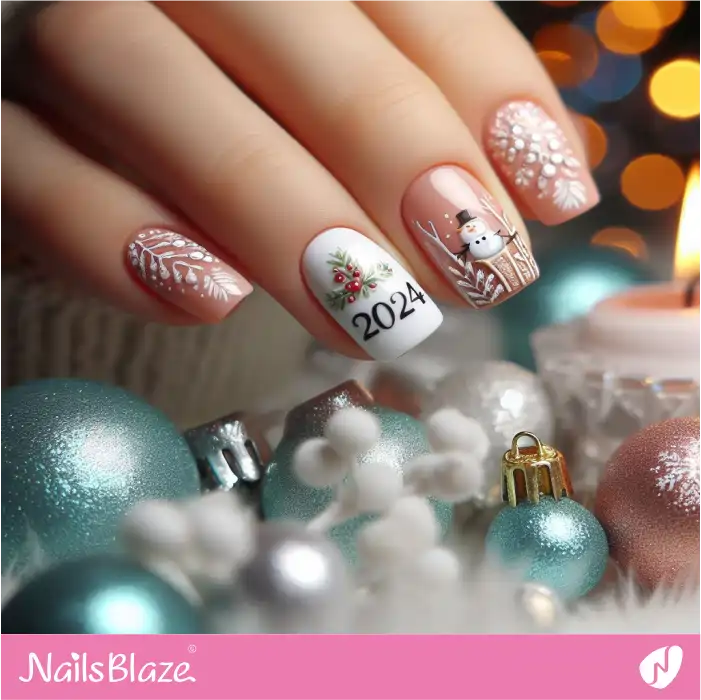 Cute Winter Theme 2024 New Years Nails | 2024 Nails - NB3748
