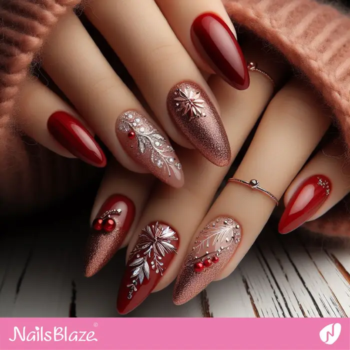 Embellished Red Nails for New Year | 2024 Nails - NB3765