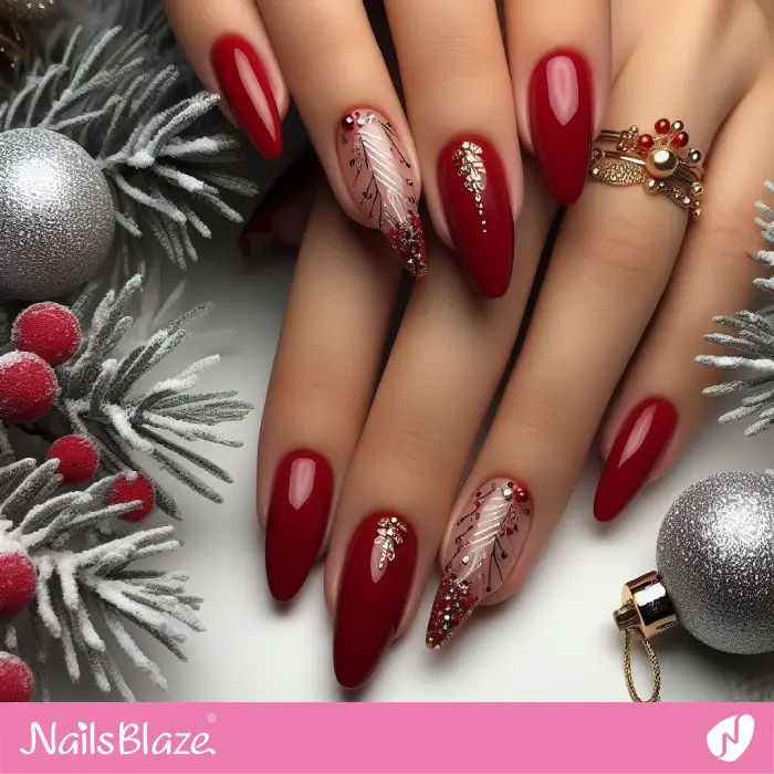 New Year's Red Nails with Gold Design | 2024 Nails - NB3769