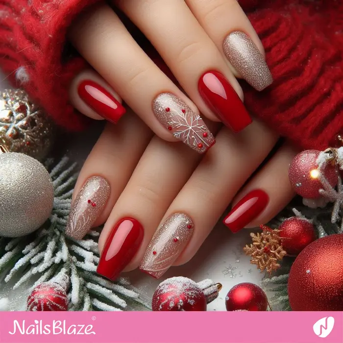 Red Nails and Gold Glitter Design for New Year | 2024 Nails - NB3771