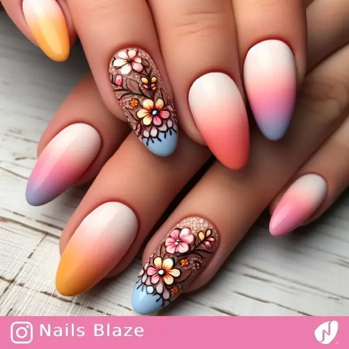 Ombre Floral Ojibwe Nails | Tribal - NB813