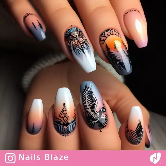 Nature-inspired Ojibwe Nails | Tribal - NB817