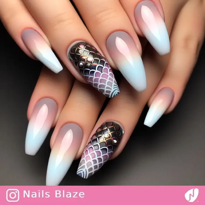Ombre Fish Scale Ojibwe Nails | Tribal - NB821