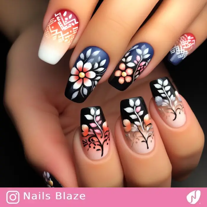 Floral Ojibwe Nails | Tribal - NB825